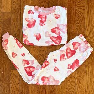 Girls White Pajama Set with Pink & Red Heart Print